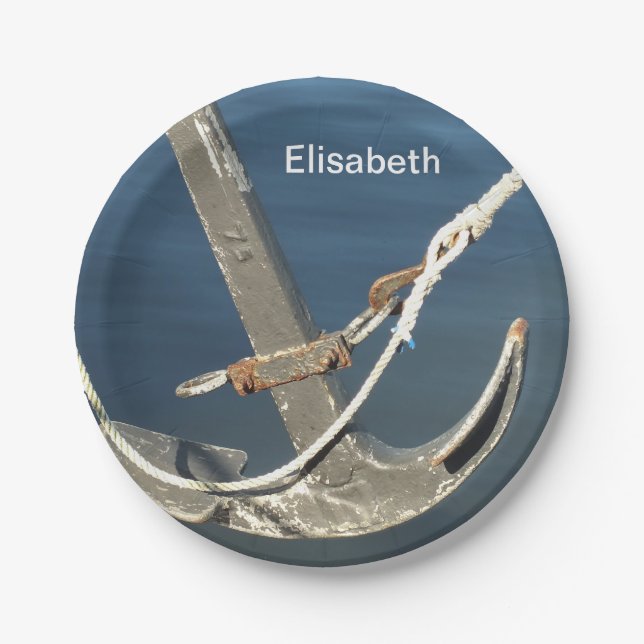 water, ship, sea, anchor, boat, marine, ocean, pap paper plate (Front)