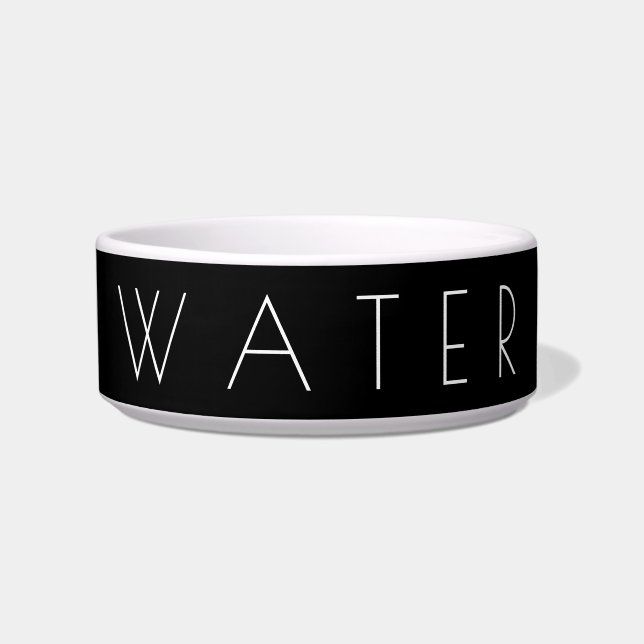 Water Simplistic Black White Minimalist Pet Bowl (Front)