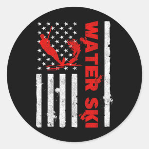Water Ski American Flag Beachsports Wave Lover Wat Classic Round Sticker