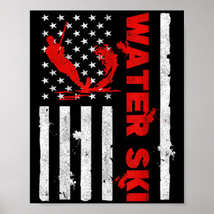 Water Ski American Flag Beachsports Wave Lover Wat Poster