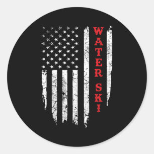 Water Ski Distressed American Flag July 4th Water Classic Round Sticker