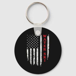 Water Ski Distressed American Flag July 4th Water Key Ring