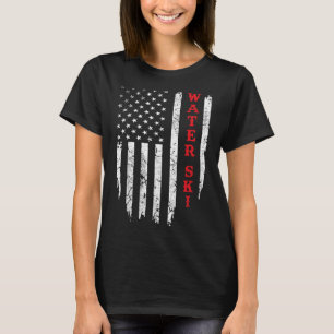 Water Ski Distressed American Flag July 4th Water  T-Shirt