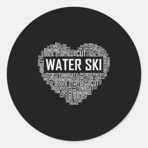 Water Ski Heart Lover Gift Waterski Love Gifts Ski Classic Round Sticker