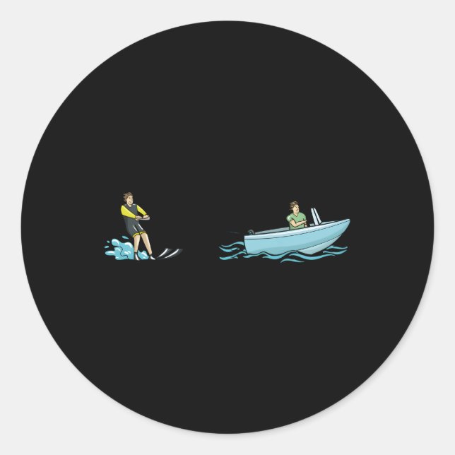 Water Ski Illustration Waterski Love Skiing Classic Round Sticker (Front)