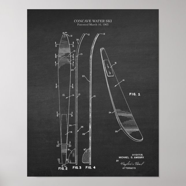 Water Ski Patent #5 Boating Decor Gift for Him (Front)