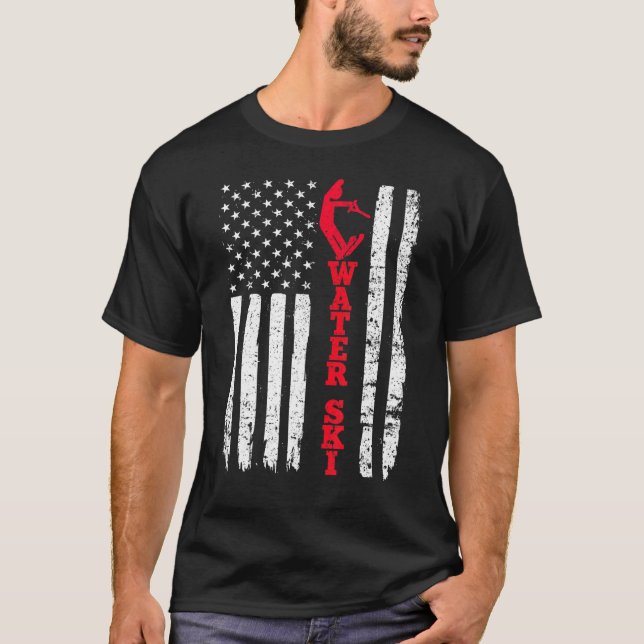 Water Ski Usa American Flag Sport Skiing Fan T-Shirt (Front)