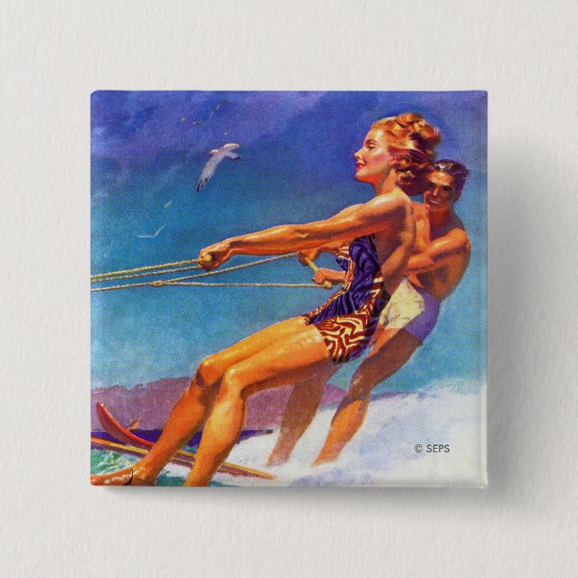 Water Skier by McClelland Barclay 15 Cm Square Badge (Front)