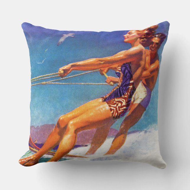 Water Skier by McClelland Barclay Cushion (Front)