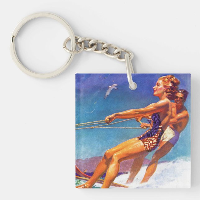 Water Skier by McClelland Barclay Key Ring (Front)