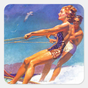 Water Skier by McClelland Barclay Square Sticker