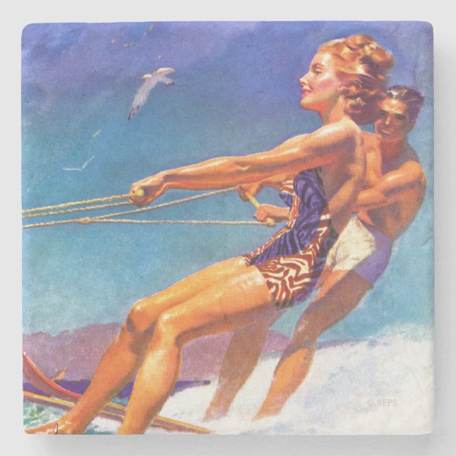 Water Skier by McClelland Barclay Stone Coaster (Front)
