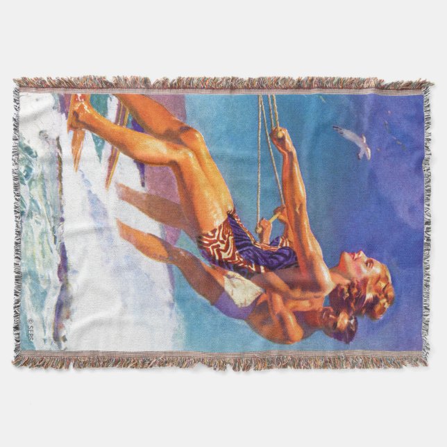 Water Skier by McClelland Barclay Throw Blanket (Front)