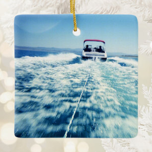 Water Skiing Behind Speed Boat Ceramic Ornament