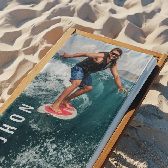 Water Skiing Blue Wave Beach Summer Custom Name Beach Towel (Creator Uploaded)