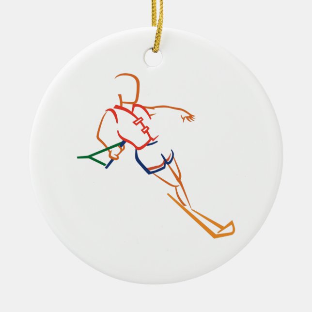 Water Skiing Ceramic Tree Decoration (Front)