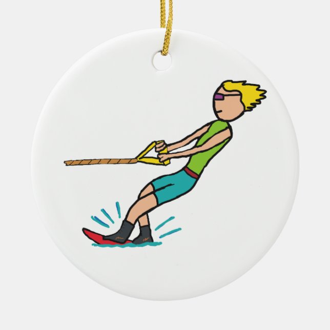 Water Skiing Ceramic Tree Decoration (Front)