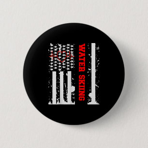 Water Skiing Graphic With Vintage Usa Flag For Wom 6 Cm Round Badge