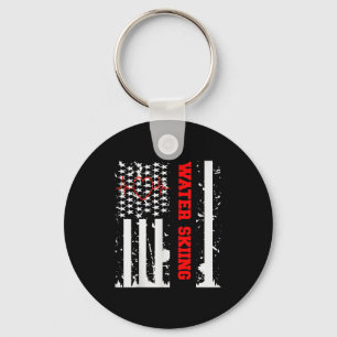 Water Skiing Graphic With Vintage Usa Flag For Wom Key Ring