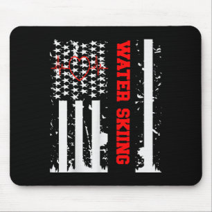 Water Skiing Graphic With Vintage Usa Flag For Wom Mouse Mat