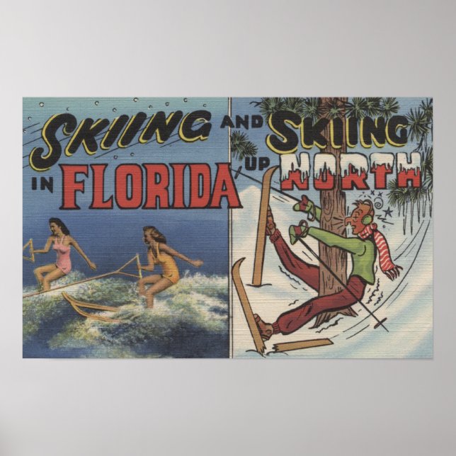 Water Skiing in Florida vs. Snow Skiing up North Poster (Front)