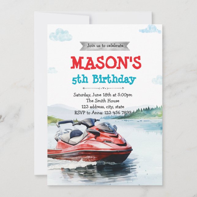 Water skiing Jet Ski party invitation (Front)