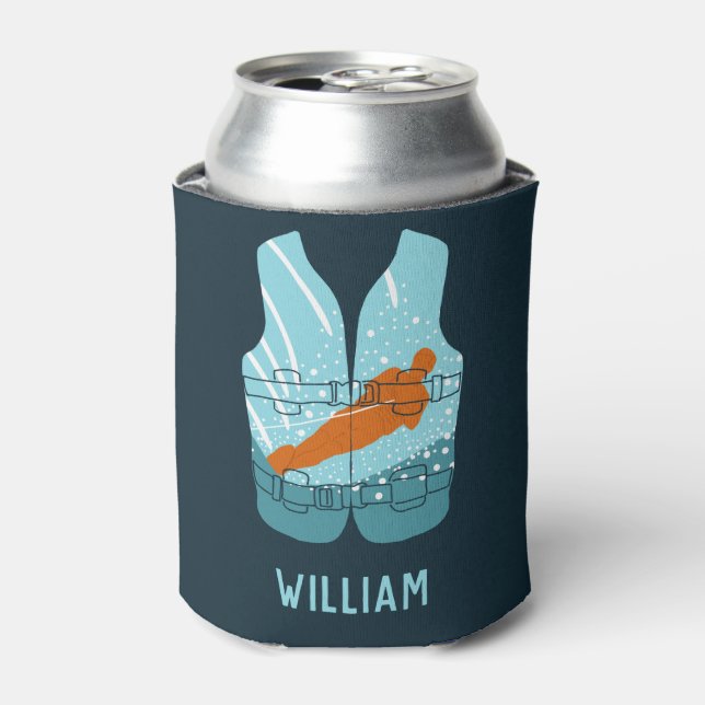 Water Skiing Life Jacket Graphic Personalised Can Cooler (Can Front)