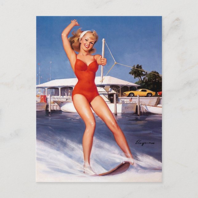 Water Skiing Pin-up Postcard (Front)
