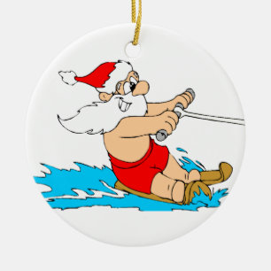 Water Skiing Santa Ceramic Tree Decoration