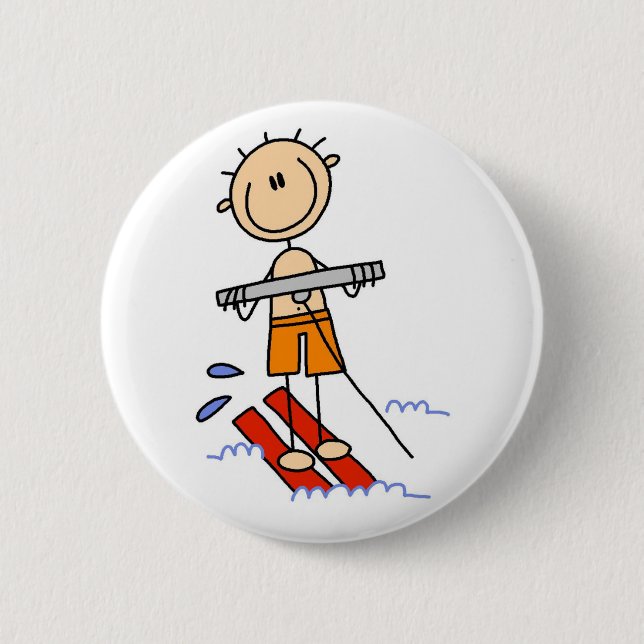 Water Skiing Stick Figure 6 Cm Round Badge (Front)