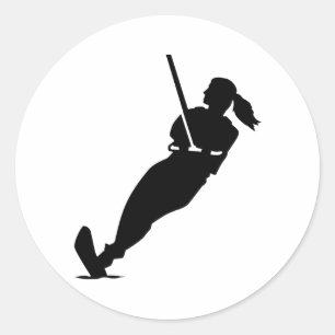 Water skiing woman classic round sticker