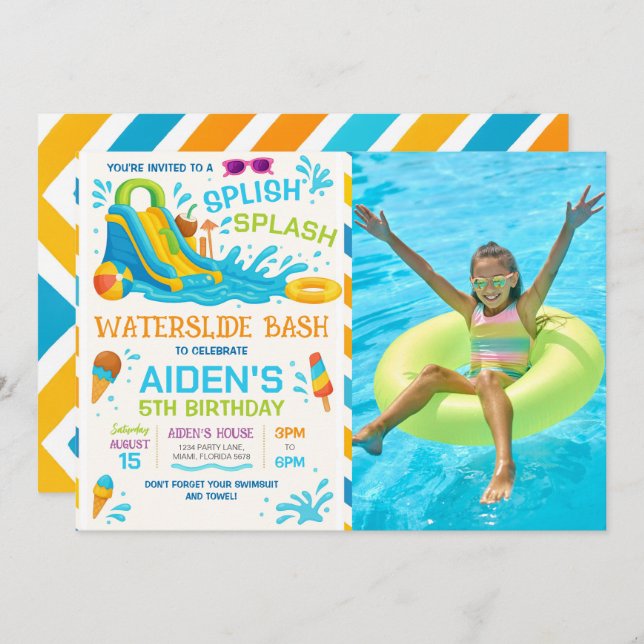 Water Slide Bash Editable Water Slide Photo Invitation (Front/Back)