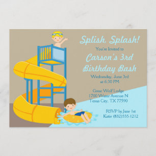 Water Slide Birthday - Boys Water Park Pool Party Invitation