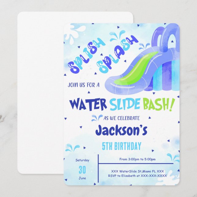 Water Slide Birthday Invitation (Front/Back)