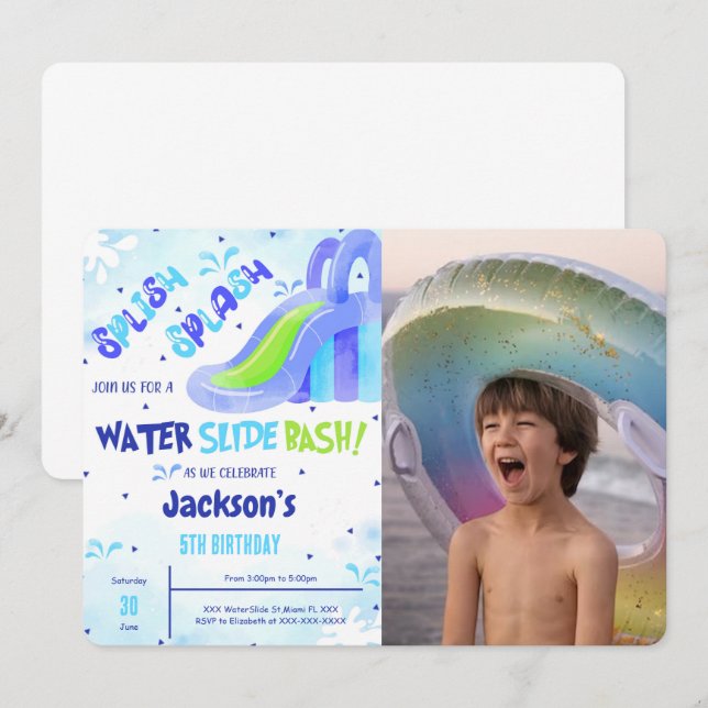 Water Slide Birthday Photo Invitation (Front/Back)