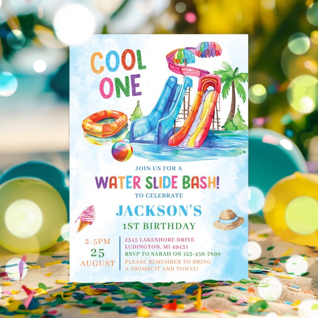 Water Slide Cool One Birthday Party  Invitation (Creator Uploaded)