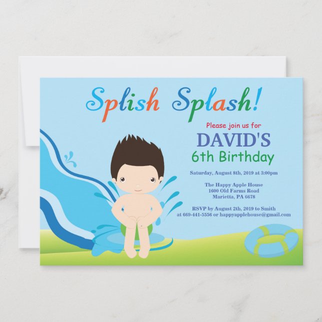 Water Slide Pool Party Birthday Invitation Boy (Front)