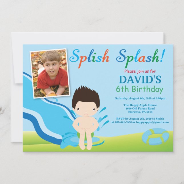Water Slide Pool Party Birthday Invitation Boy (Front)