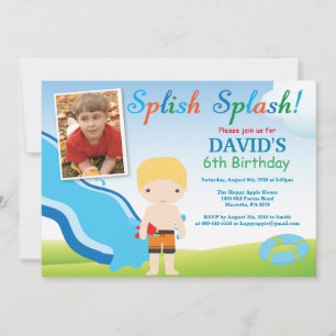 Water Slide Pool Party Birthday Invitation Boy