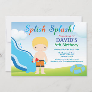 Water Slide Pool Party Birthday Invitation Boy