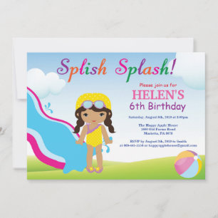 Water Slide Pool Party Birthday Invitation Girl