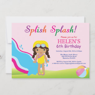 Water Slide Pool Party Birthday Invitation Girl