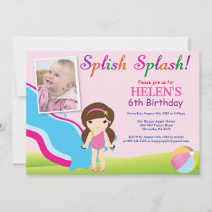 Water Slide Pool Party Birthday Invitation Girl