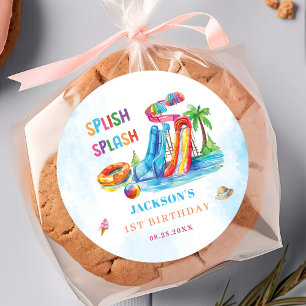 Water Slide Splish Splash Birthday Party  Classic Round Sticker