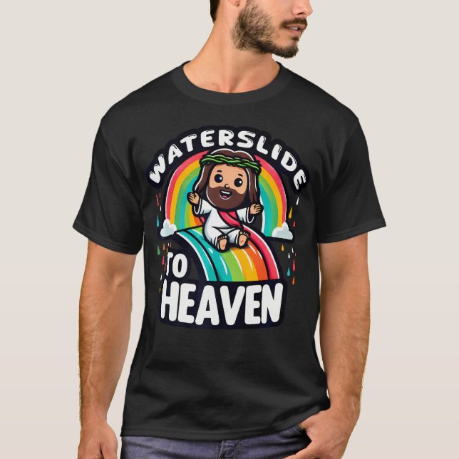 Water Slider To Heaven Christian Rainbow Jesus Kid T-Shirt (Front)