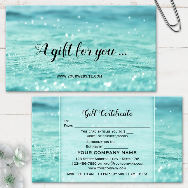 Water Sparkles Beauty Spa Gift Certificate Card (Creator Uploaded)