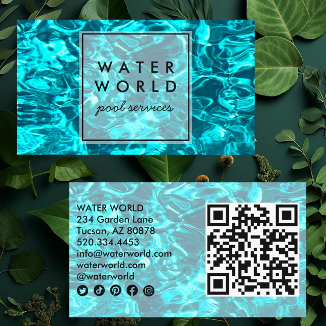 Water Sparkles Swimming Pool Service Photo QR Code Business Card | Zazzle