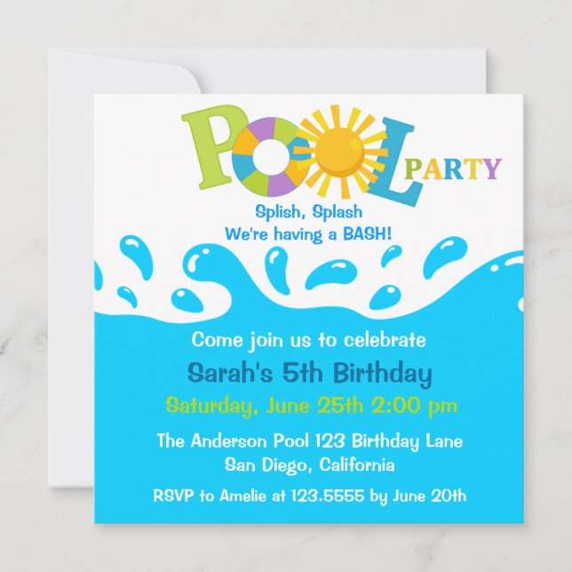 Water Splash Boy Pool Party Birthday Invitation (Front)