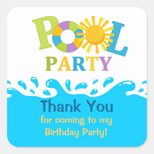 Water Splash Boy Pool Party Thank You Sticker