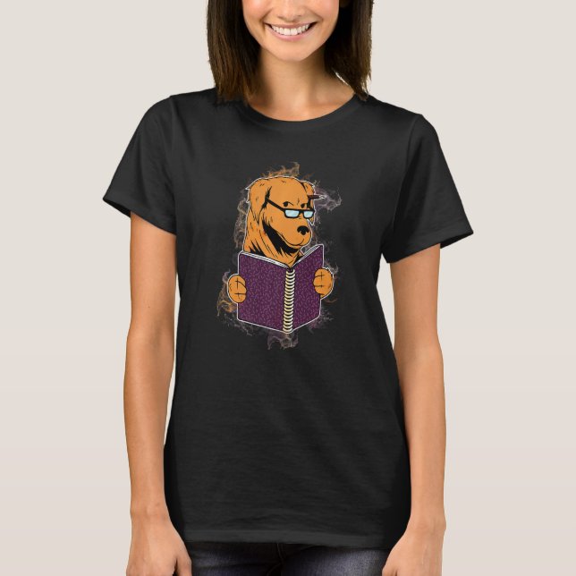 Water Splash Dog Studying Book T-Shirt (Front)